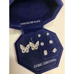 804 Fine Silver plate 4 piece butterfly & stud earrings $60 new